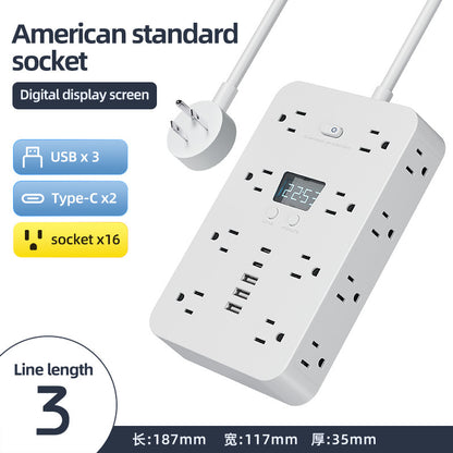 American Standard Power Strip Household Patch Board 16AC 3usb2type-C Patch Board